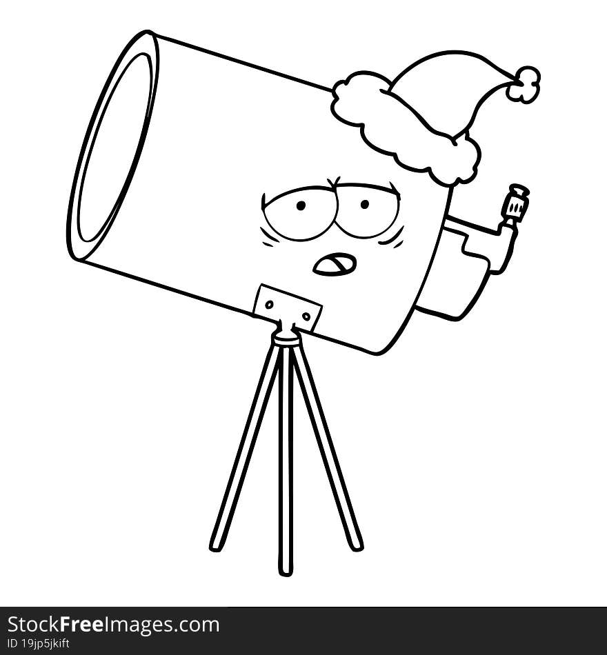 Line Drawing Of A Bored Telescope With Face Wearing Santa Hat