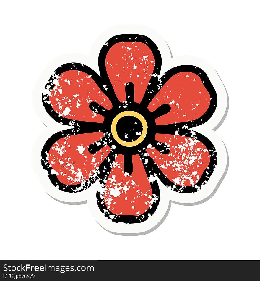 traditional distressed sticker tattoo of a flower