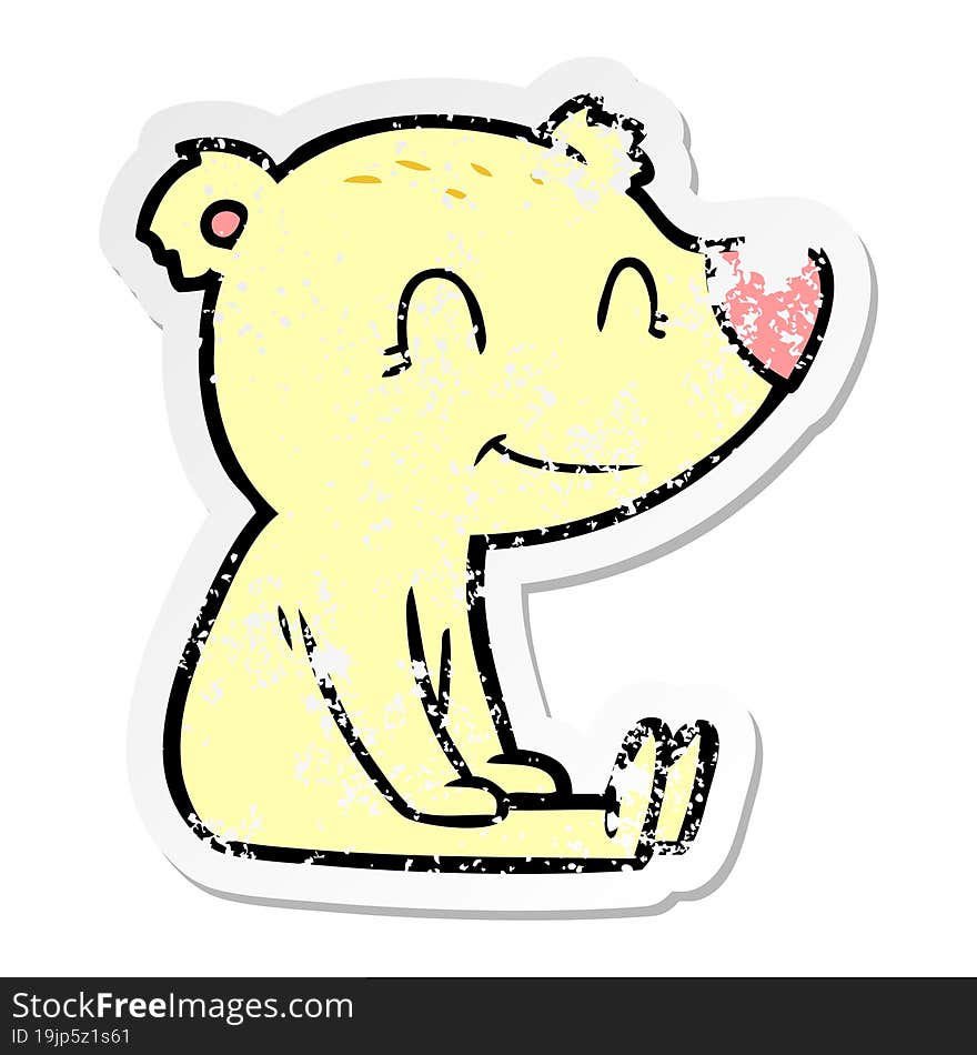 distressed sticker of a sitting bear cartoon