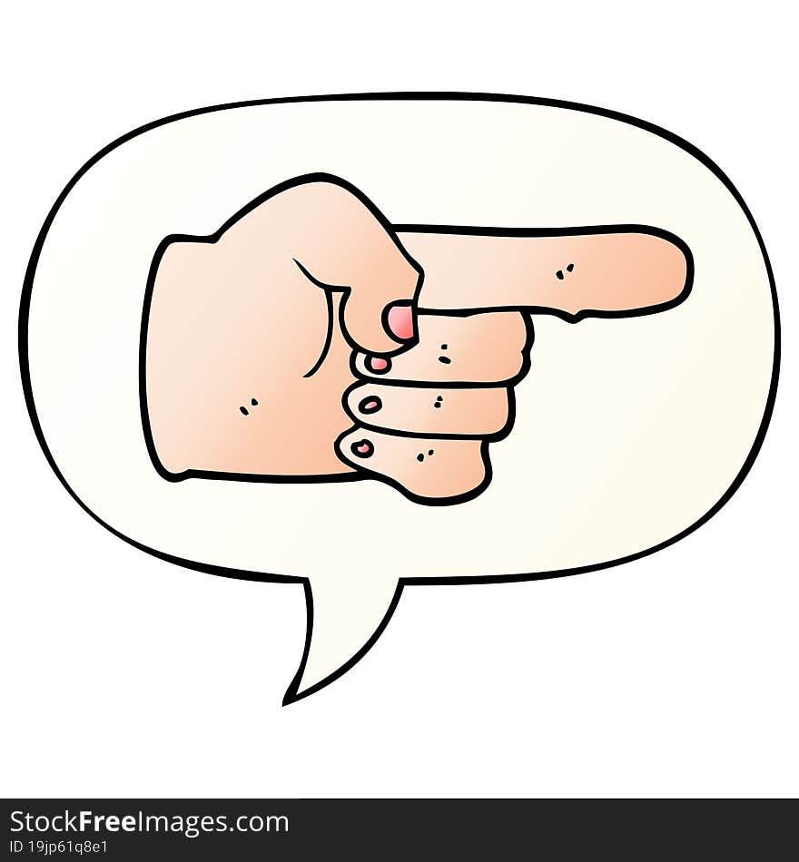 cartoon pointing hand and speech bubble in smooth gradient style