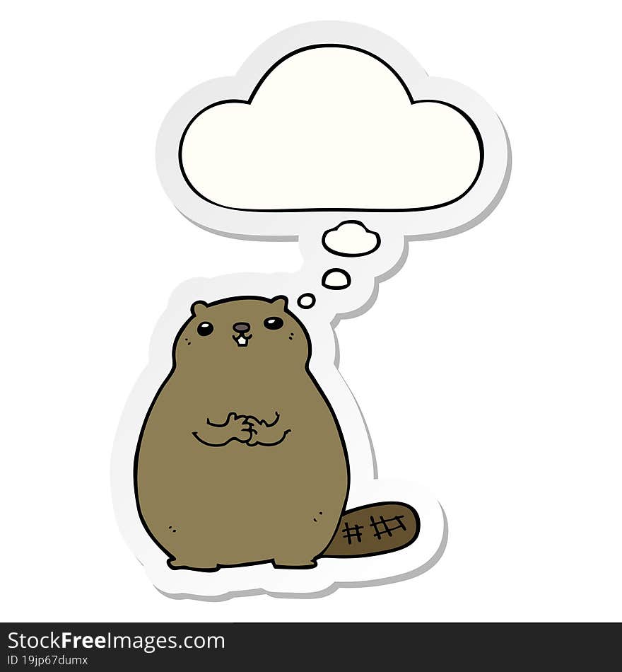 Cartoon Beaver And Thought Bubble As A Printed Sticker