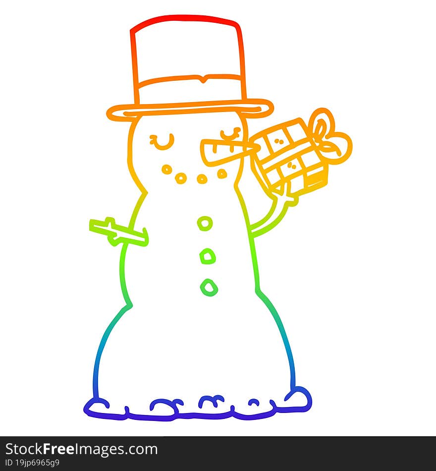 Rainbow Gradient Line Drawing Cartoon Christmas Snowman