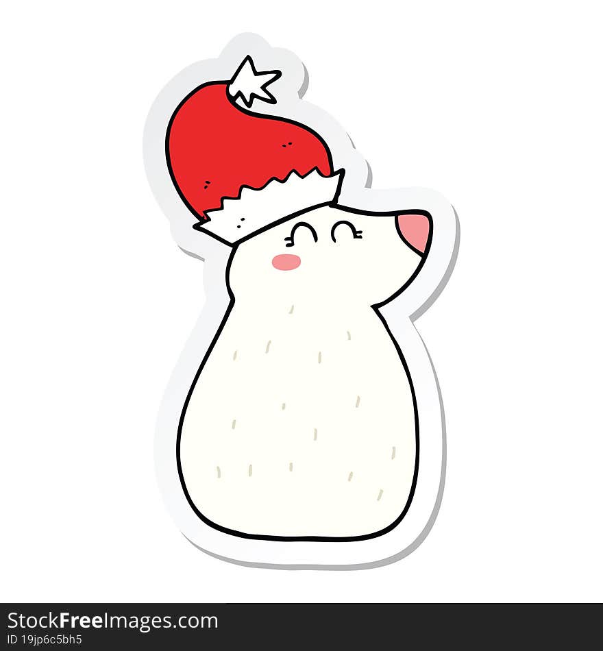 Sticker Of A Cartoon Bear Wearing Christmas Hat