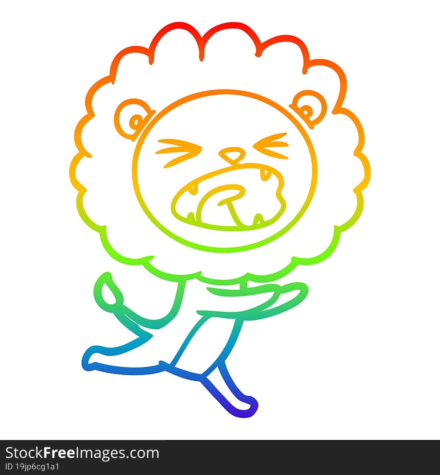 Rainbow Gradient Line Drawing Cartoon Running Lion