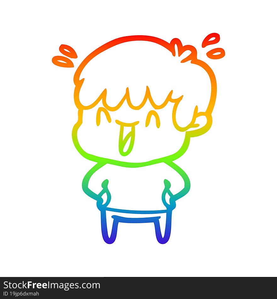 Rainbow Gradient Line Drawing Cartoon Laughing Boy