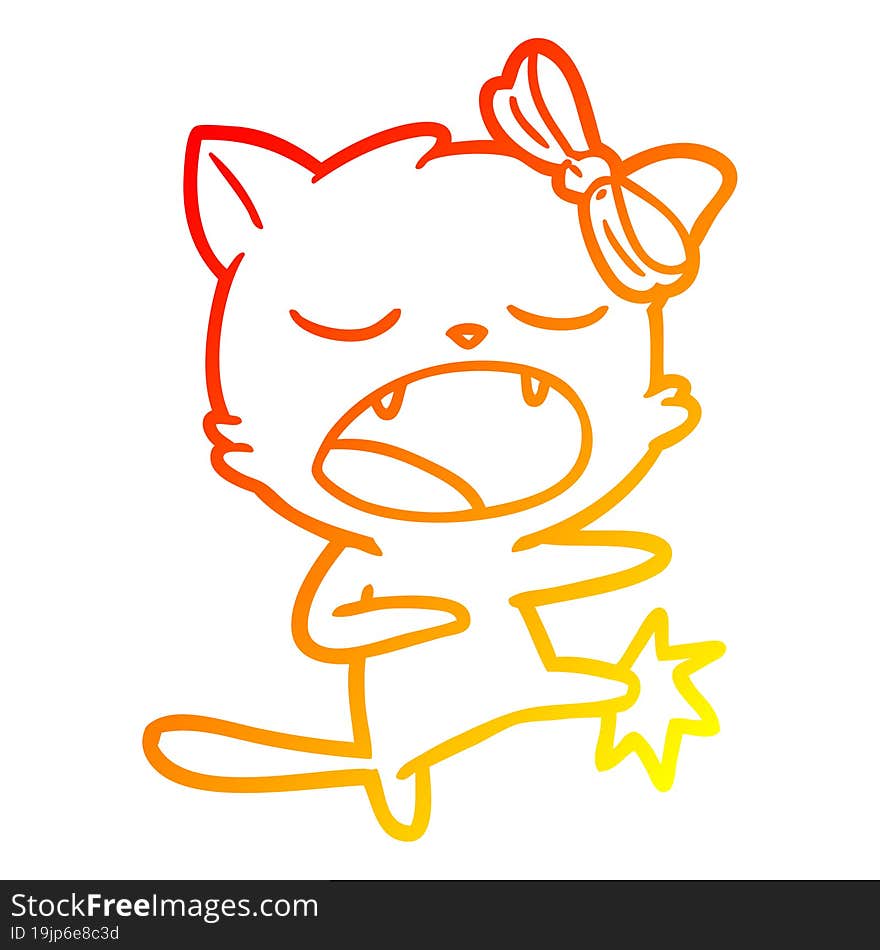 warm gradient line drawing cartoon kicking cat