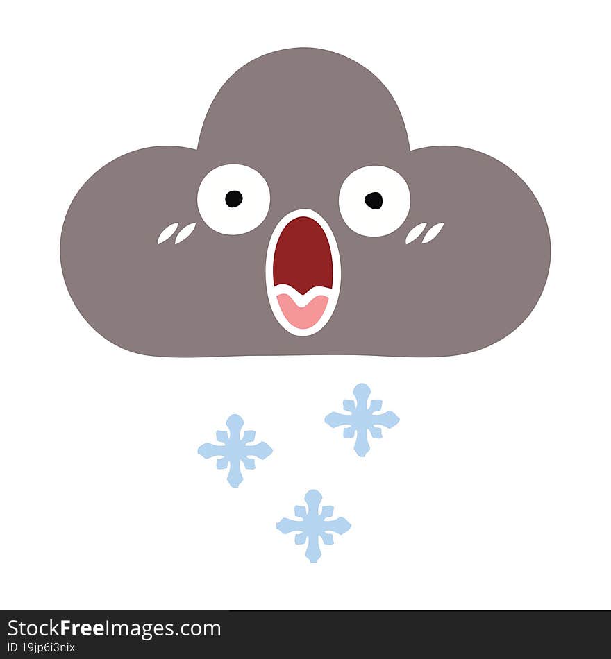 flat color retro cartoon storm snow cloud