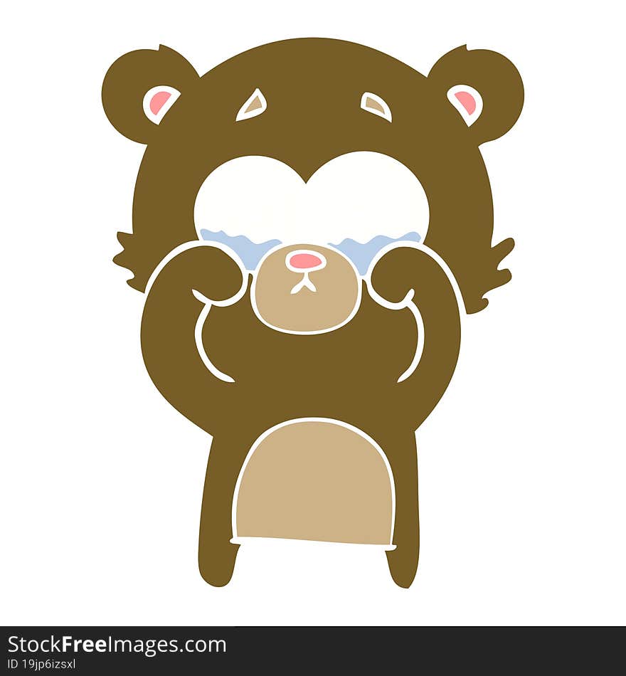 Flat Color Style Cartoon Crying Bear Rubbing Eyes