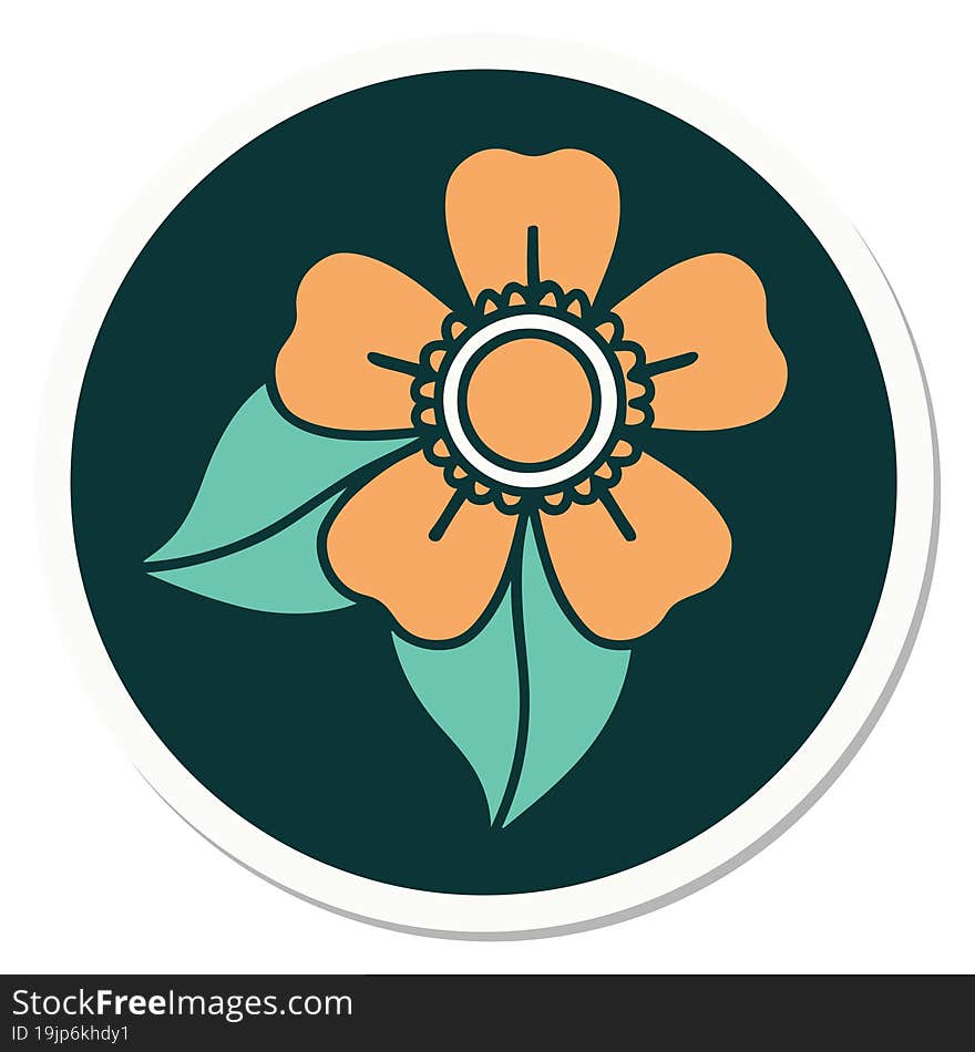 sticker of tattoo in traditional style of a flower. sticker of tattoo in traditional style of a flower