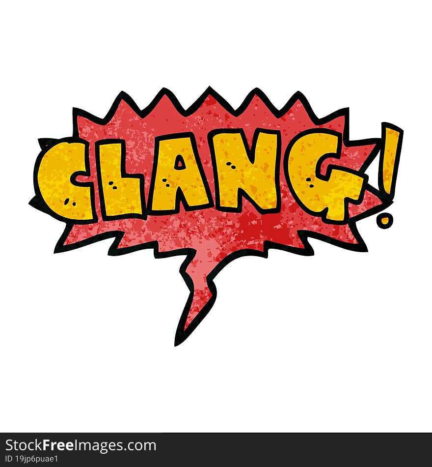 cartoon word clang and speech bubble in retro texture style