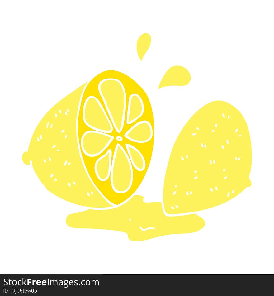 flat color illustration of a cartoon cut lemon