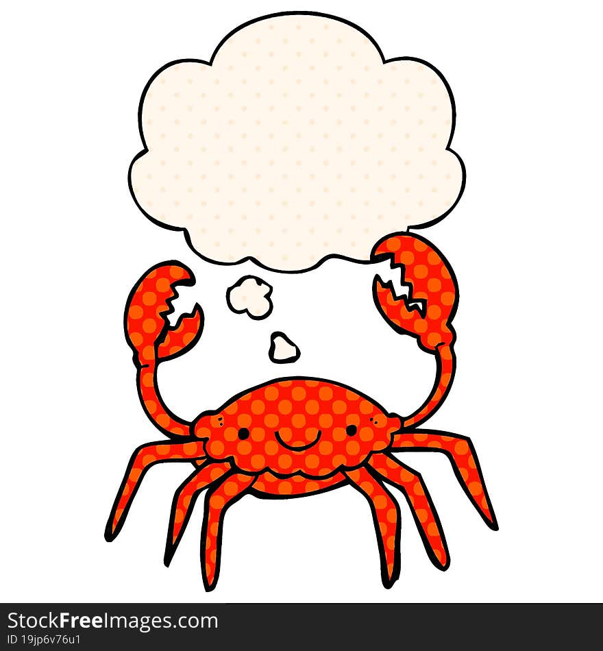 cartoon crab and thought bubble in comic book style