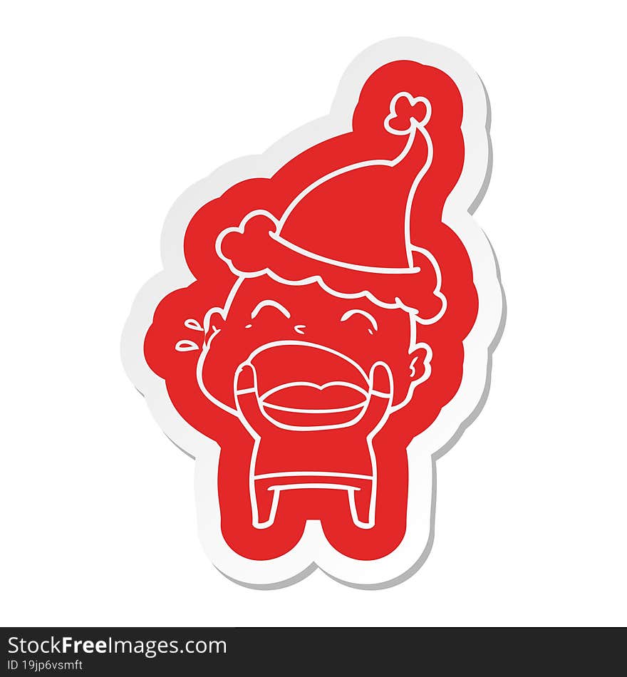 cartoon  sticker of a shouting bald man wearing santa hat