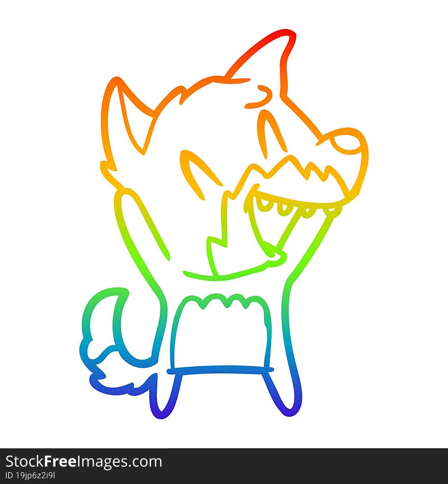 rainbow gradient line drawing of a laughing fox cartoon