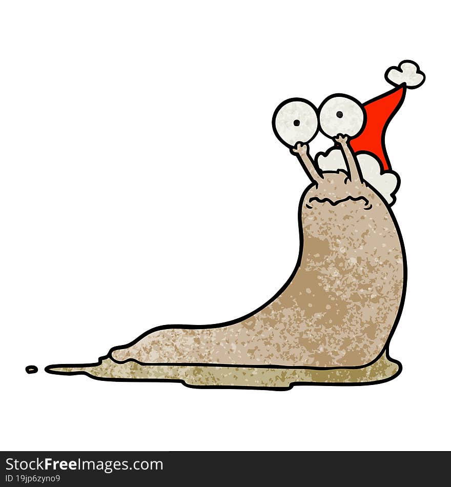 textured cartoon of a slug wearing santa hat