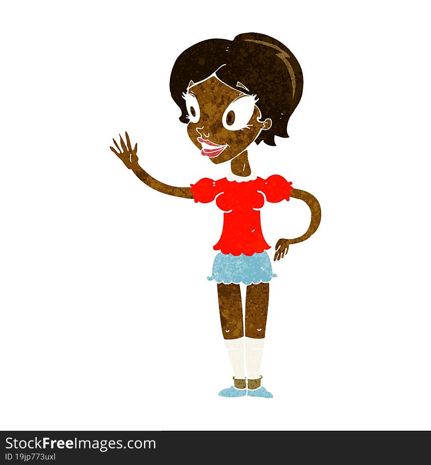 cartoon waving woman