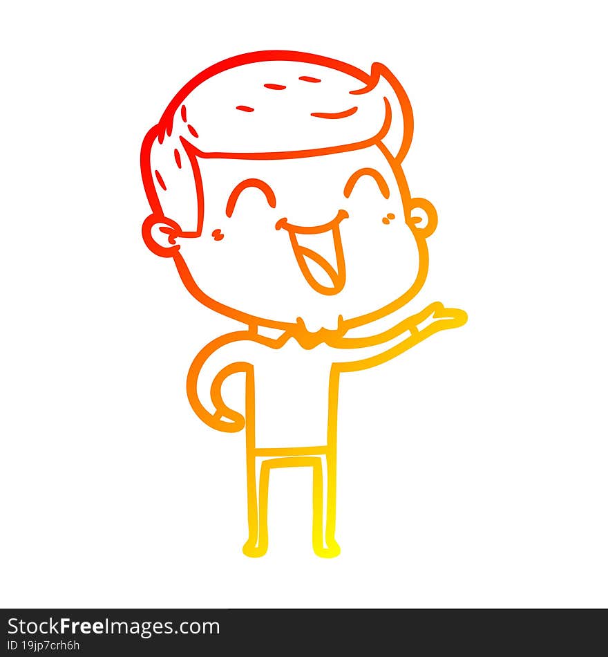 warm gradient line drawing of a cartoon man laughing