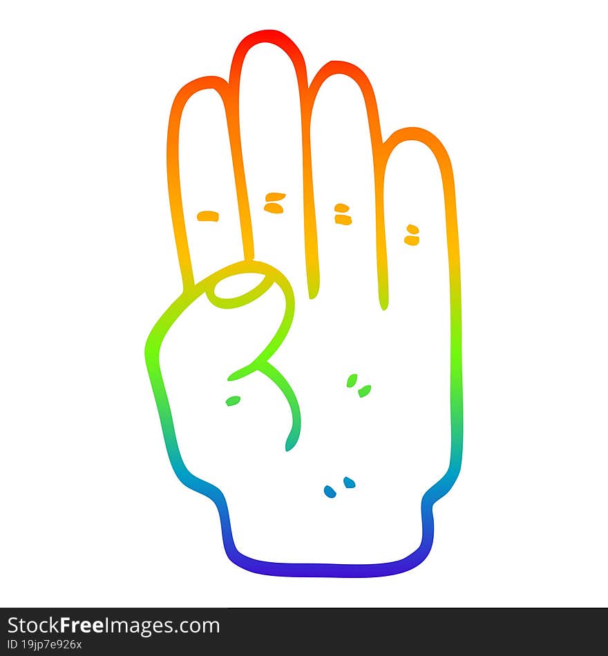 rainbow gradient line drawing of a cartoon hand