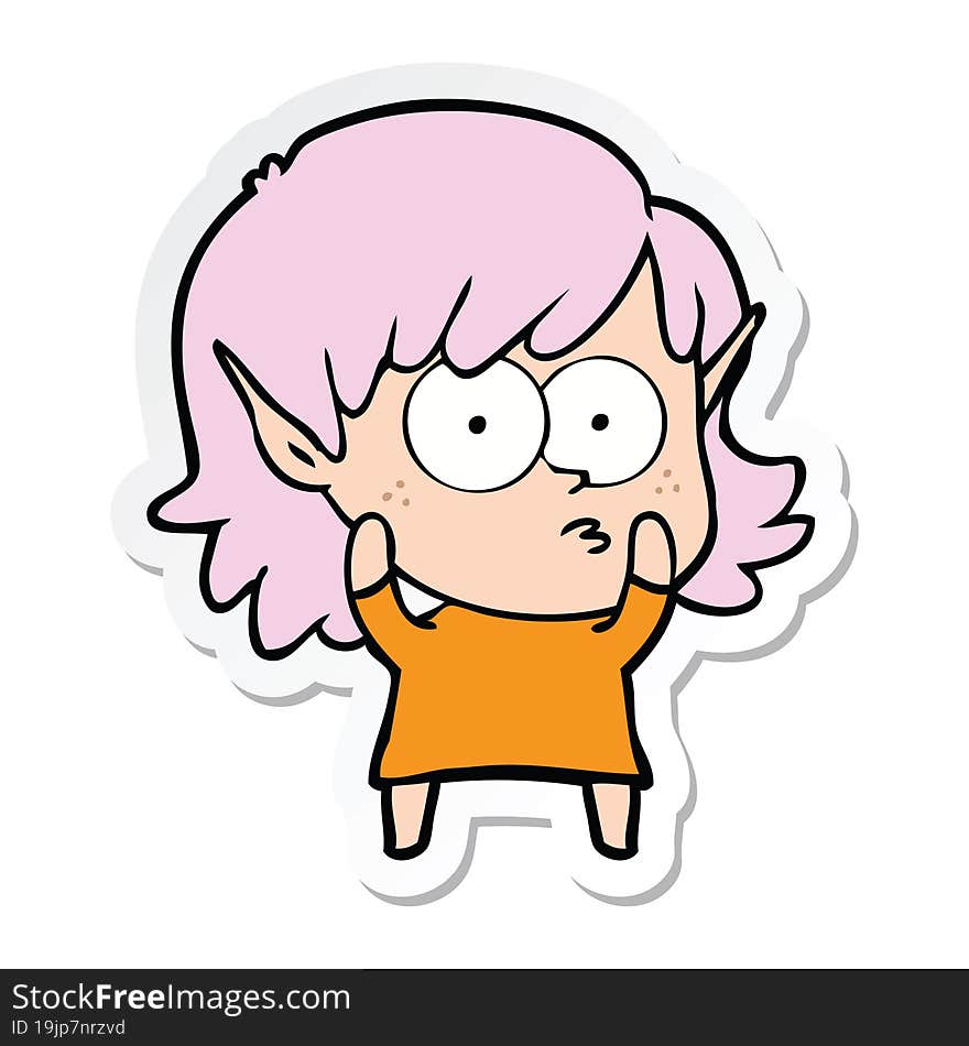 sticker of a cartoon elf girl staring