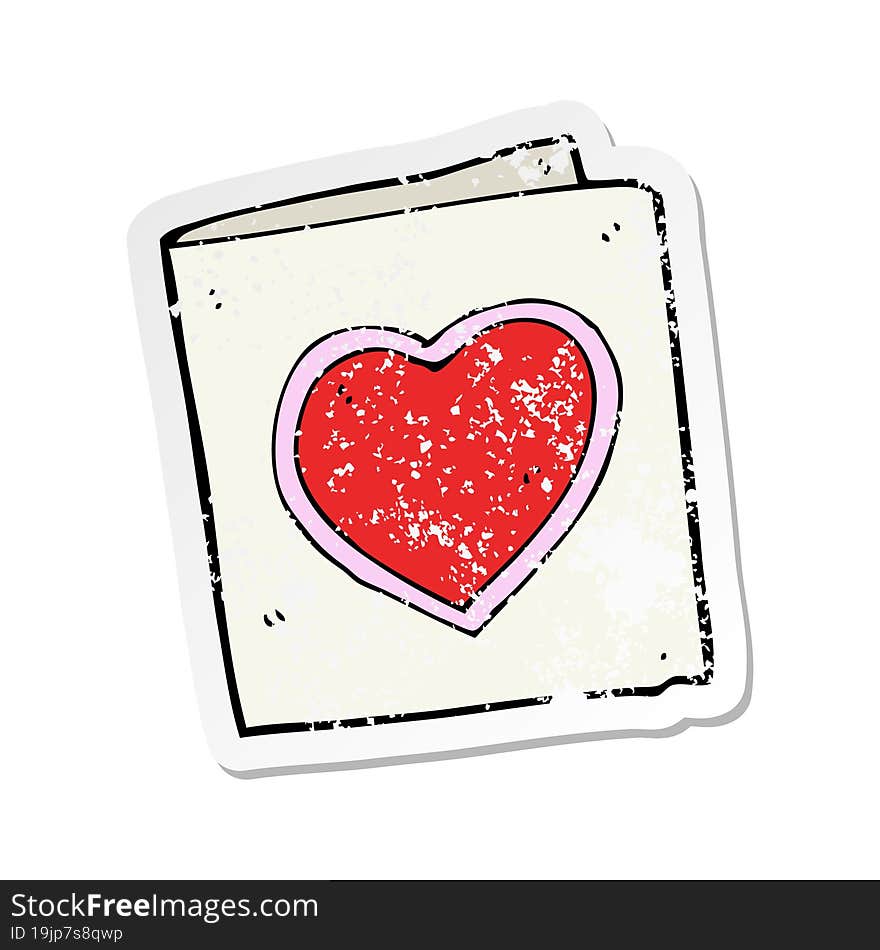 Retro Distressed Sticker Of A Cartoon Love Heart Card