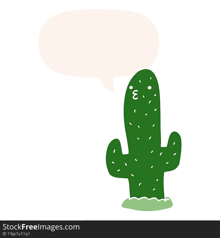 cartoon cactus and speech bubble in retro style