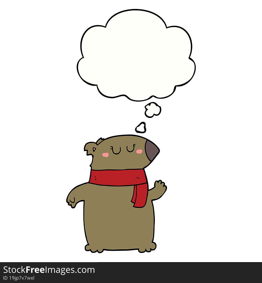 Cartoon Bear With Scarf And Thought Bubble