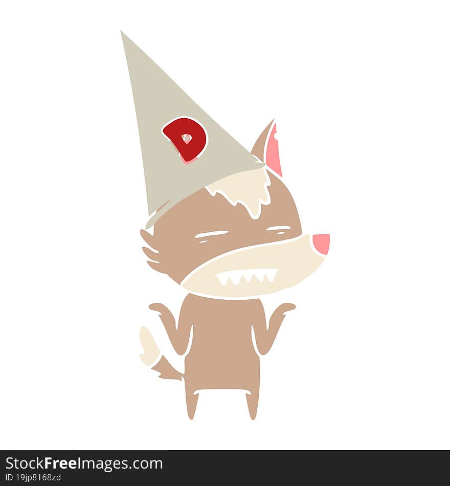 Flat Color Style Cartoon Wolf Wearing Duce Hat