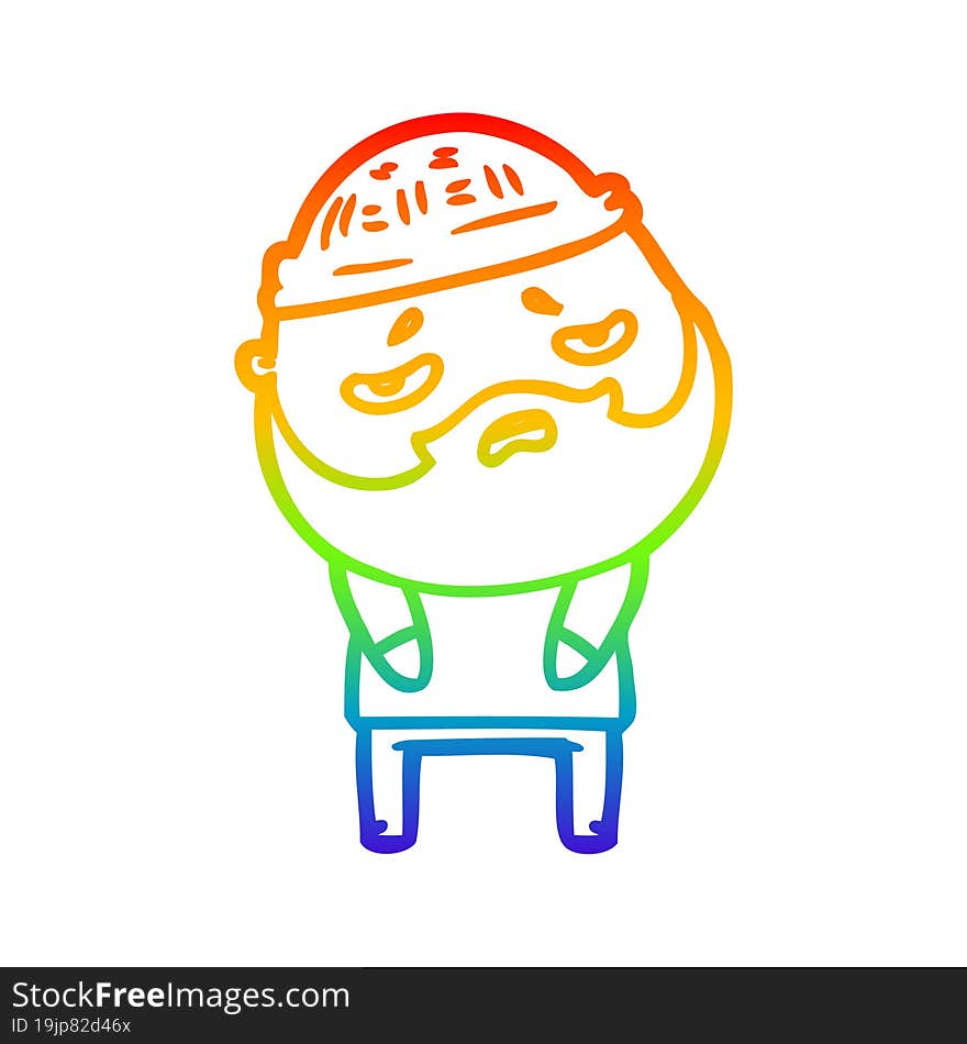 rainbow gradient line drawing cartoon worried man with beard