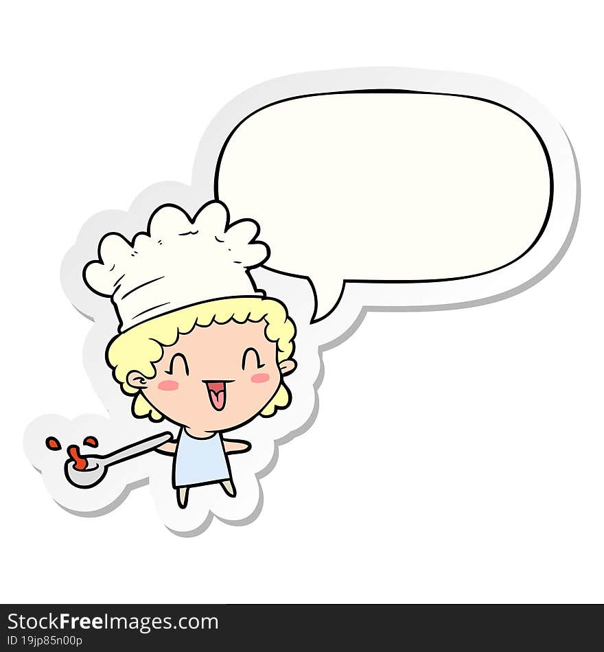 cute cartoon happy chef with speech bubble sticker