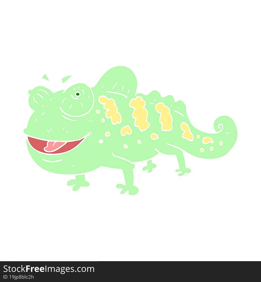 flat color illustration of a cartoon chameleon