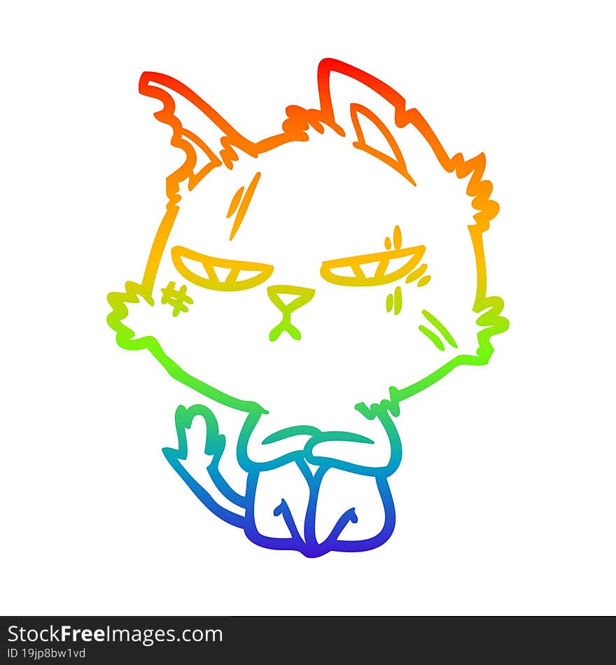 rainbow gradient line drawing tough cartoon cat