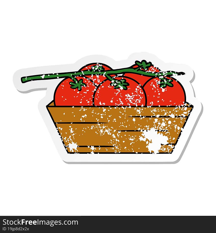 hand drawn distressed sticker cartoon doodle of a box of tomatoes