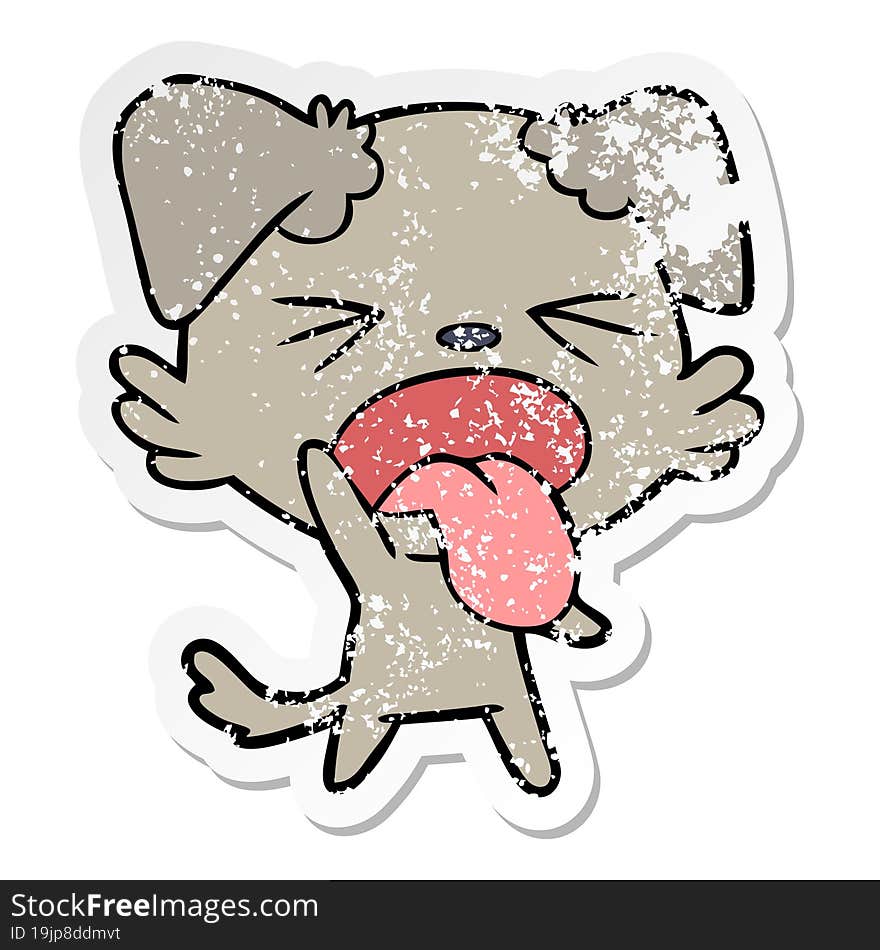 distressed sticker of a cartoon disgusted dog