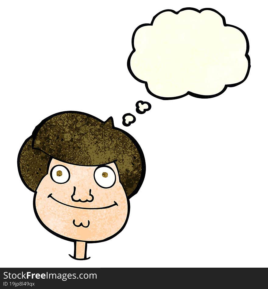 cartoon happy boy\'s face with thought bubble