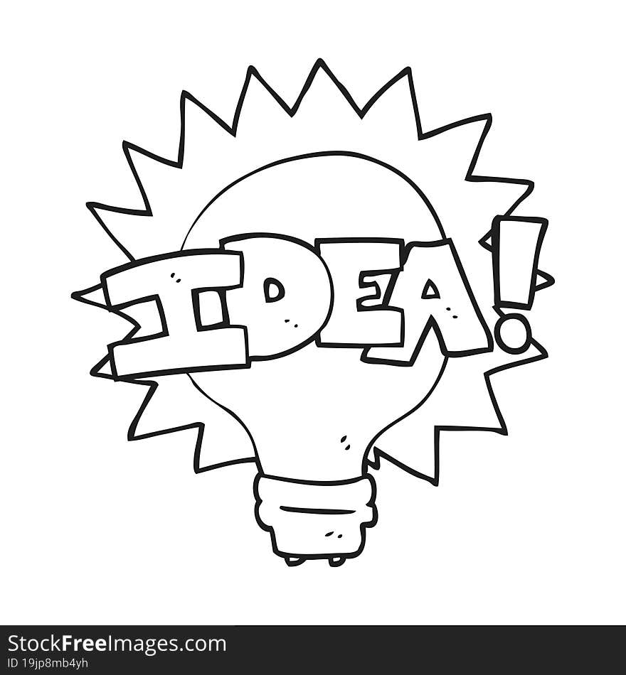 Black And White Cartoon Idea Light Bulb Symbol