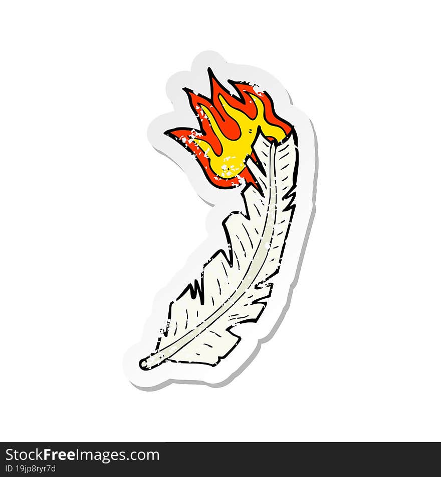 Retro Distressed Sticker Of A Cartoon Burning Feather