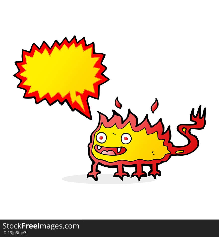 Cartoon Little Fire Demon With Speech Bubble