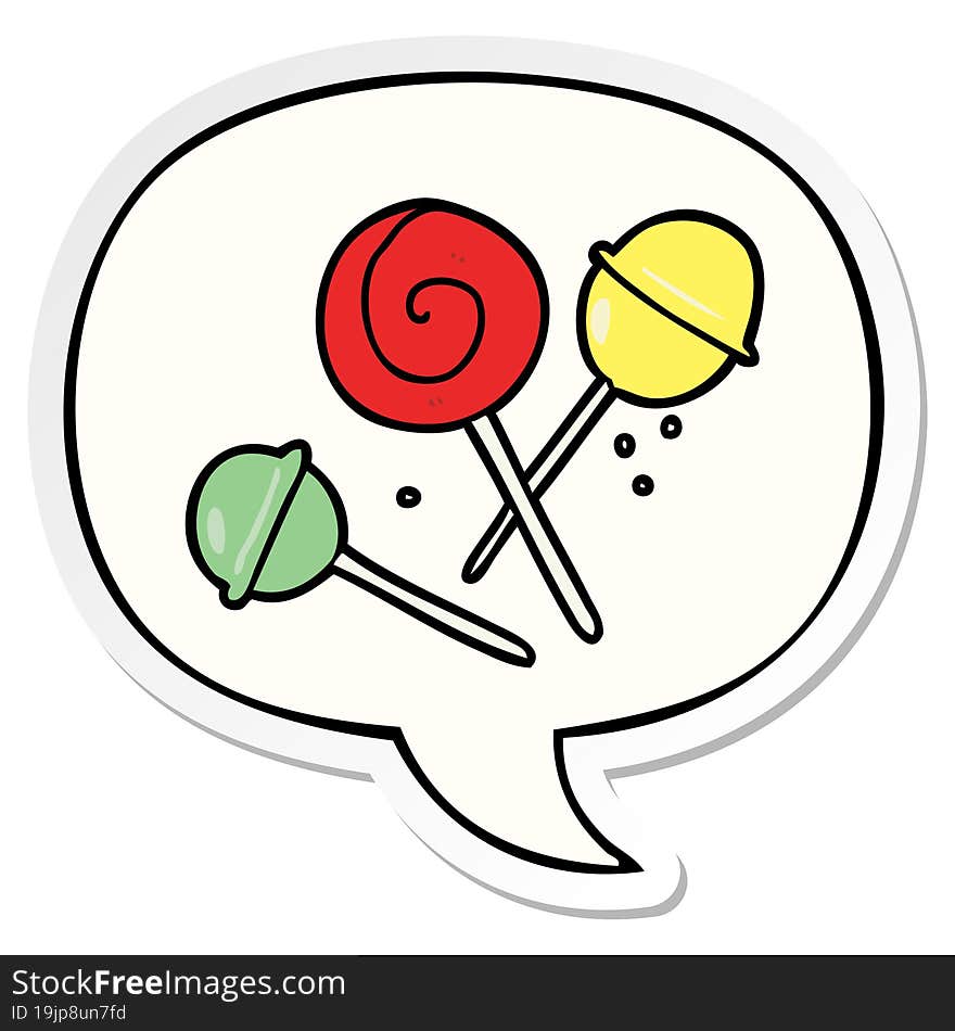 cartoon traditional lollipop and speech bubble sticker