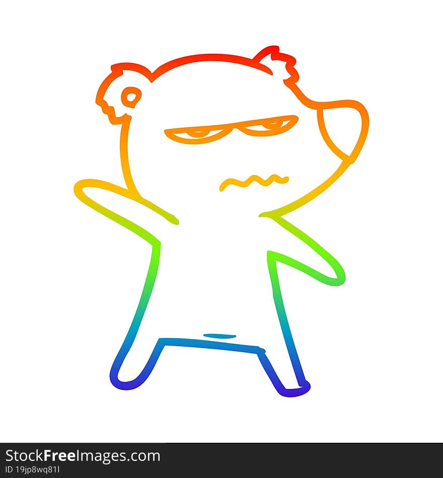 rainbow gradient line drawing angry bear polar cartoon pointing