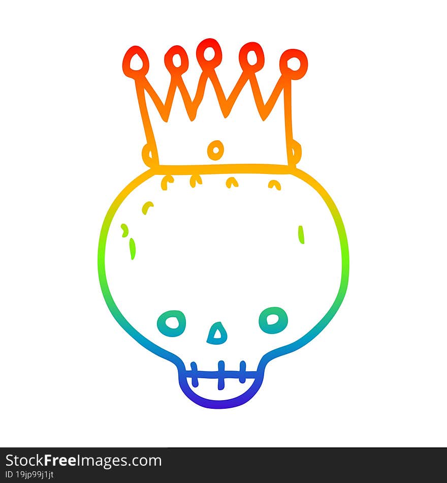 rainbow gradient line drawing cartoon skull with crown