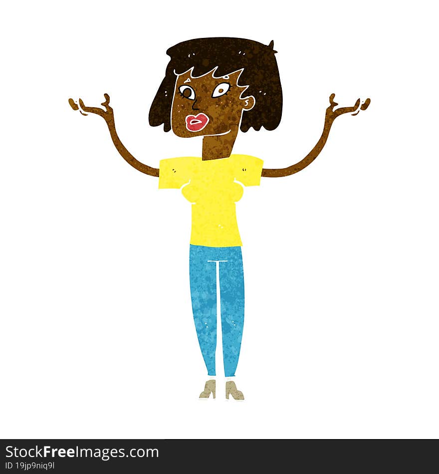 cartoon woman holding up hands