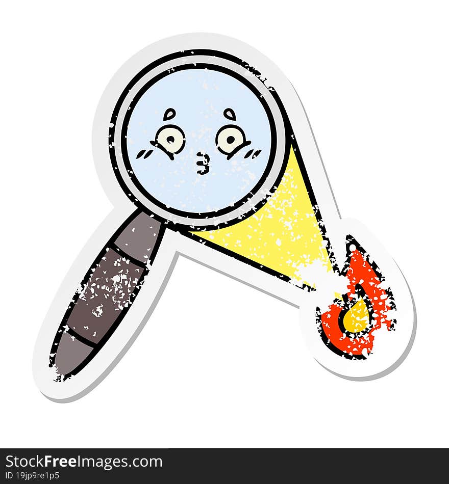 distressed sticker of a cute cartoon magnifying glass