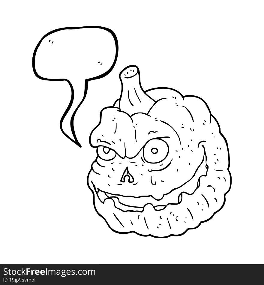 freehand drawn speech bubble cartoon spooky pumpkin