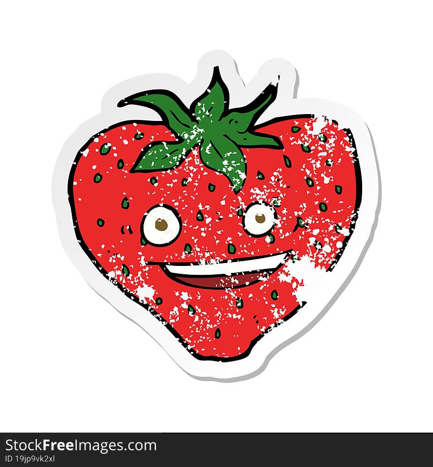 Retro Distressed Sticker Of A Cartoon Strawberry