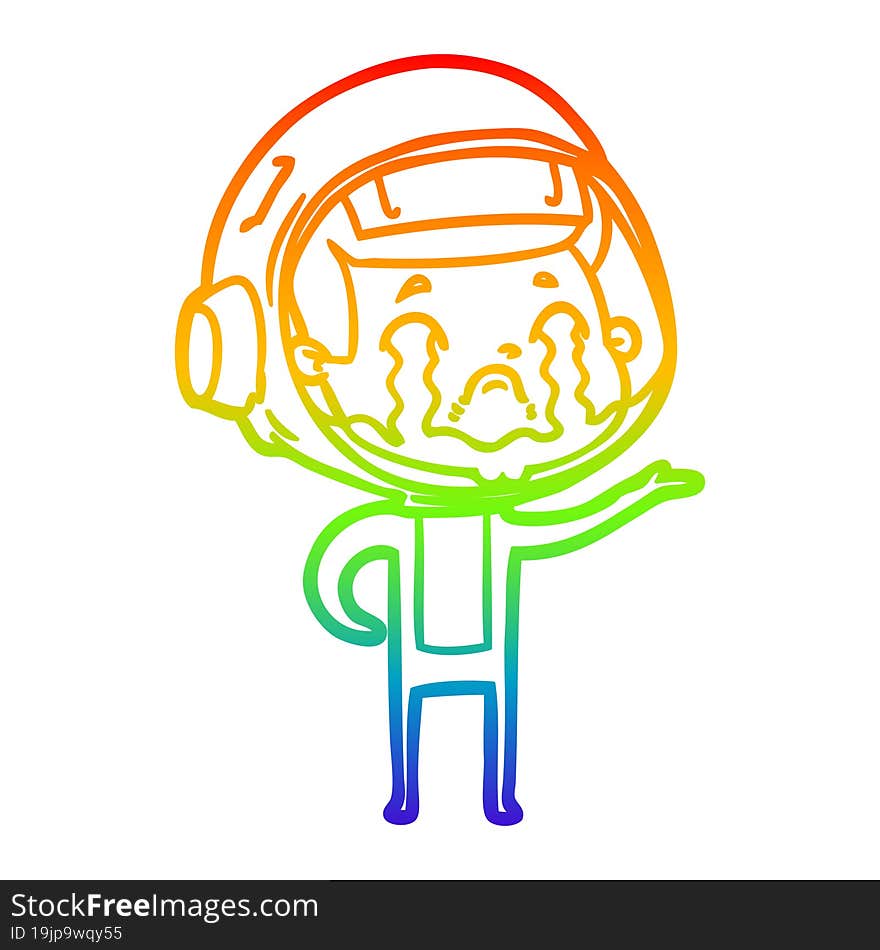 rainbow gradient line drawing cartoon crying astronaut