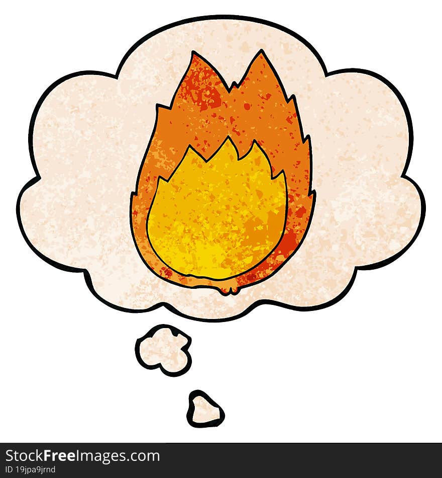 Cartoon Flames And Thought Bubble In Grunge Texture Pattern Style