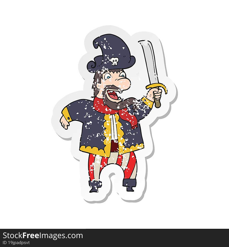 retro distressed sticker of a cartoon laughing pirate captain