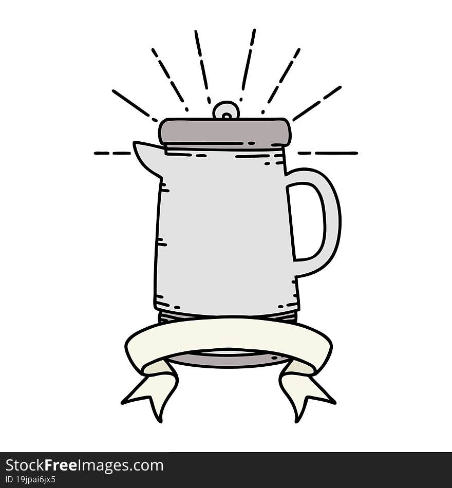 banner with tattoo style coffee pot