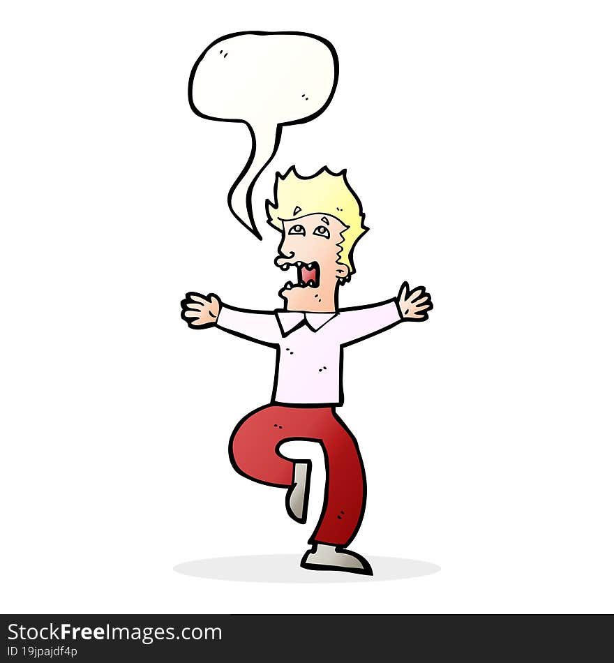 cartoon terrified man with speech bubble