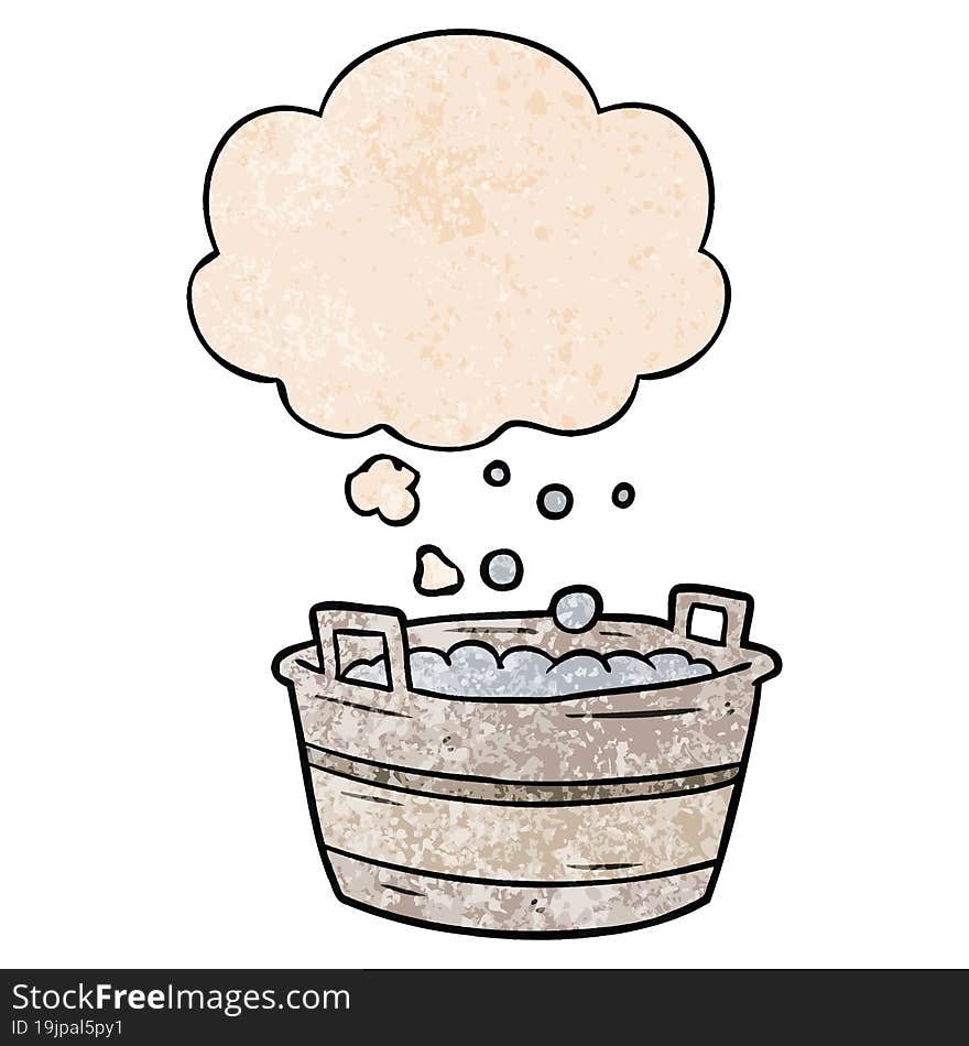 cartoon old tin bath and thought bubble in grunge texture pattern style